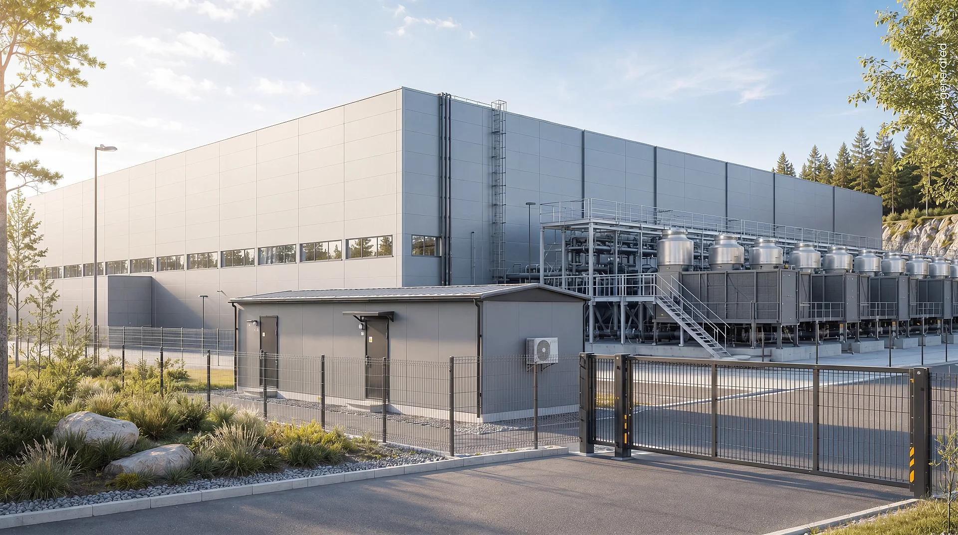 Bild på Holtabs teknikhus utanför ett datacenter.